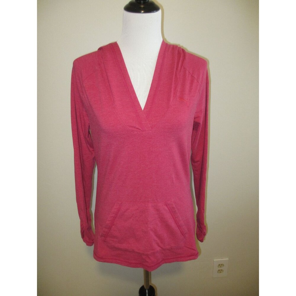 Puma Brand Womens Pink Hooded Pullover With Front Pocket Long Sleeve Casual Styl